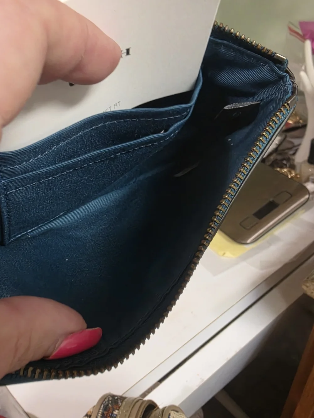Coach Metallic Teal Zip Wristlet 6x4 New